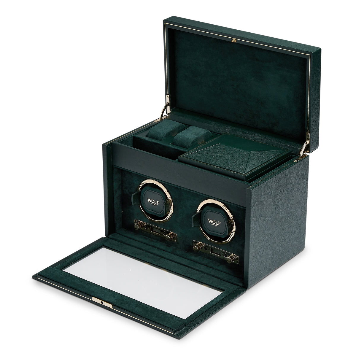 British Racing Double Watch Winder With Storage (GREEN)